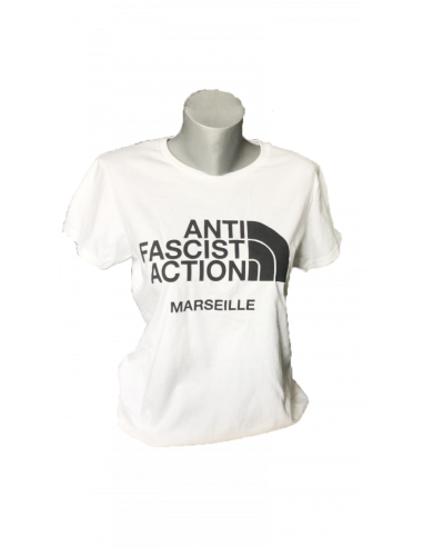 T-shirt Anti Fasciste Action blanc Marseille femme