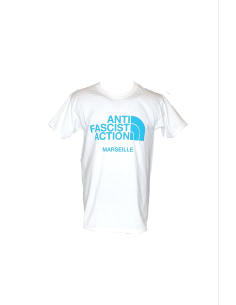 T-shirt Anti Fasciste Action blanc print bleu Marseille