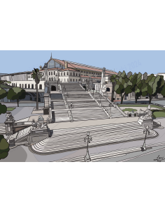 Les escaliers de la gare Saint Charles, Marseille, vue par Lev